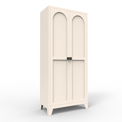 71" Cream Stainless Steel Locking Pantry Or Storage Closet With Arched Panel Doors