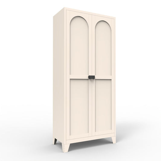71" Cream Stainless Steel Locking Pantry Or Storage Closet With Arched Panel Doors