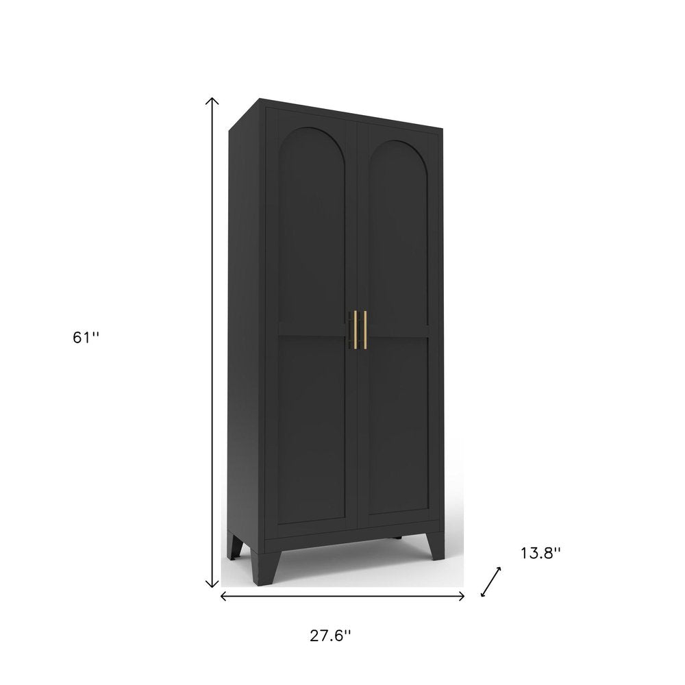 61" Black Stainless Steel Pantry Or Storage Closet With Arched Panel Doors