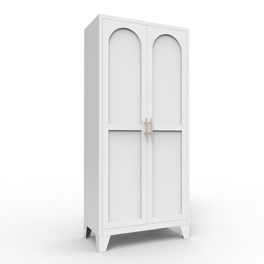 61" White Stainless Steel Pantry Or Storage Closet With Arched Panel Doors