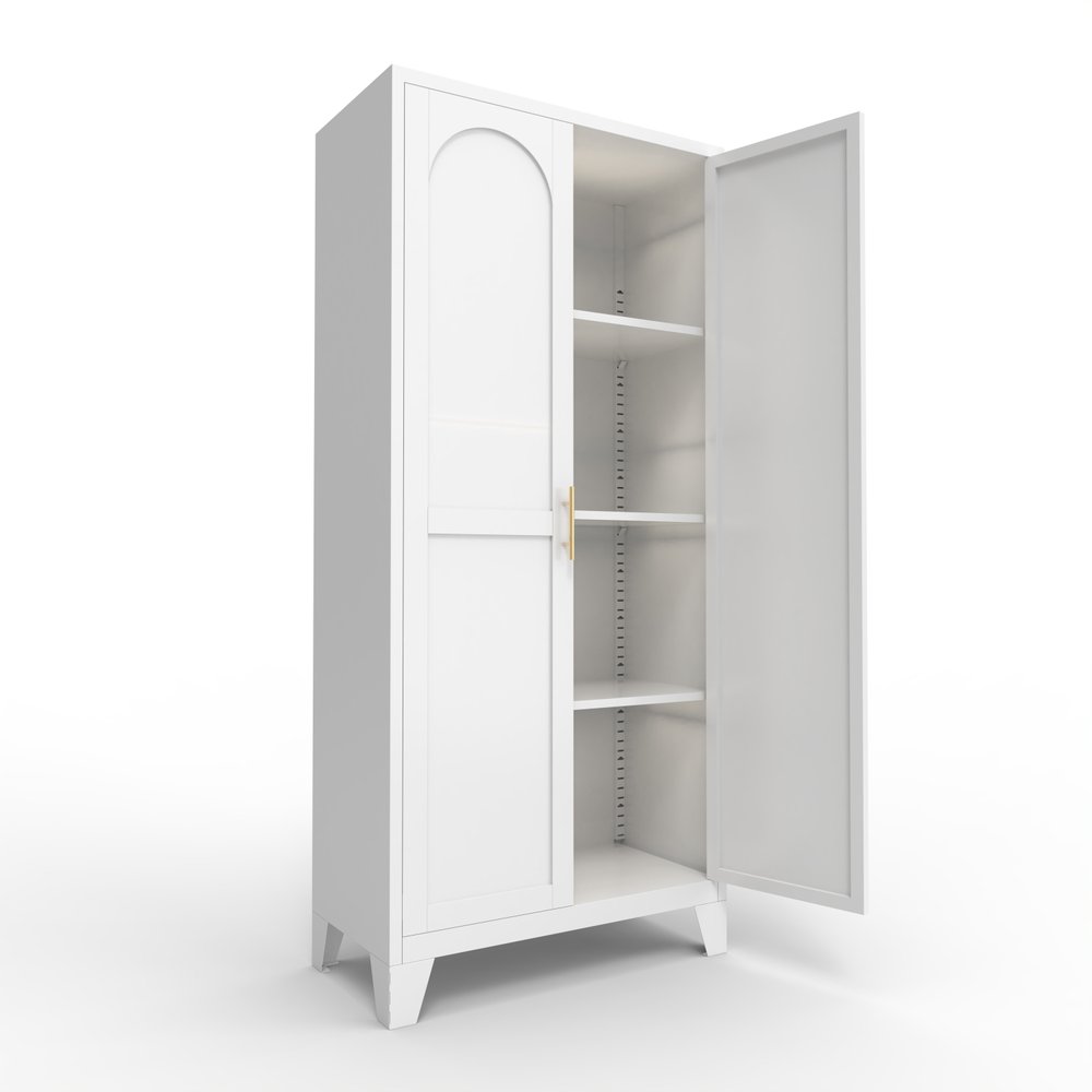61" White Stainless Steel Pantry Or Storage Closet With Arched Panel Doors