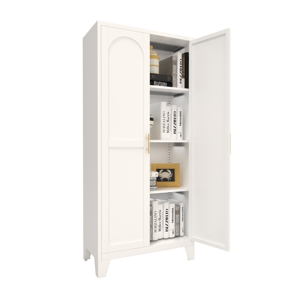 61" White Stainless Steel Pantry Or Storage Closet With Arched Panel Doors