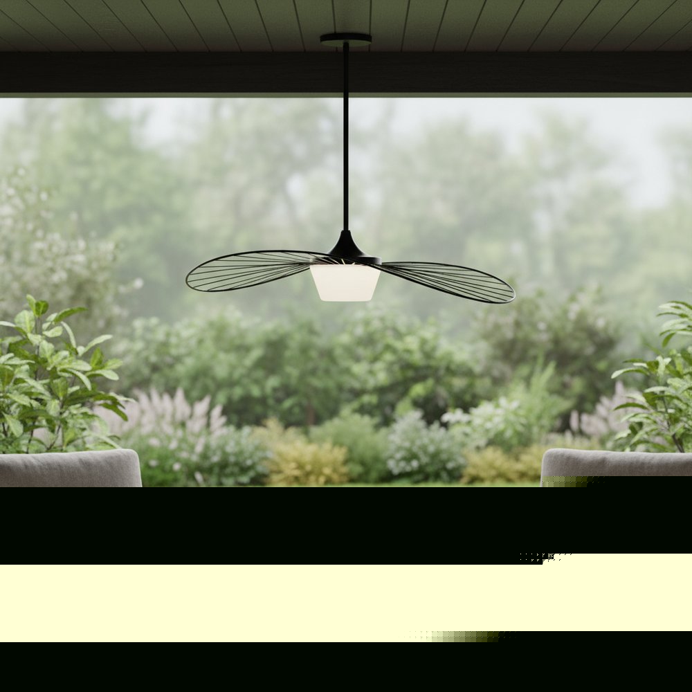 34" Black Aluminum Geometric Wavy LED Dimmable Outdoor Hanging Light
