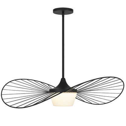 34" Black Aluminum Geometric Wavy LED Dimmable Outdoor Hanging Light