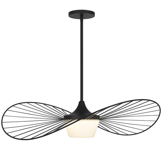 34" Black Aluminum Geometric Wavy LED Dimmable Outdoor Hanging Light