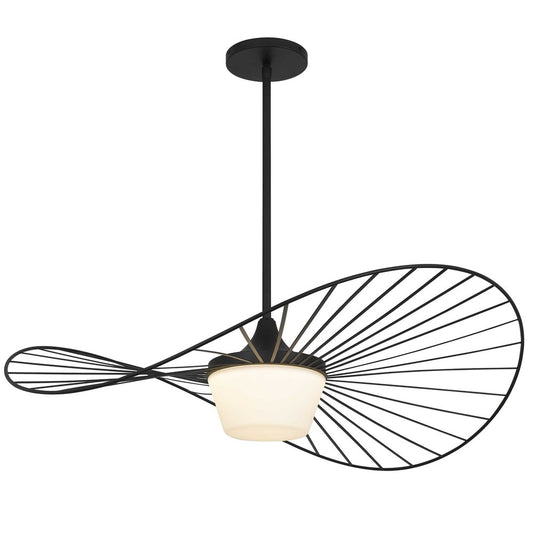 34" Black Aluminum Geometric Wavy LED Dimmable Outdoor Hanging Light
