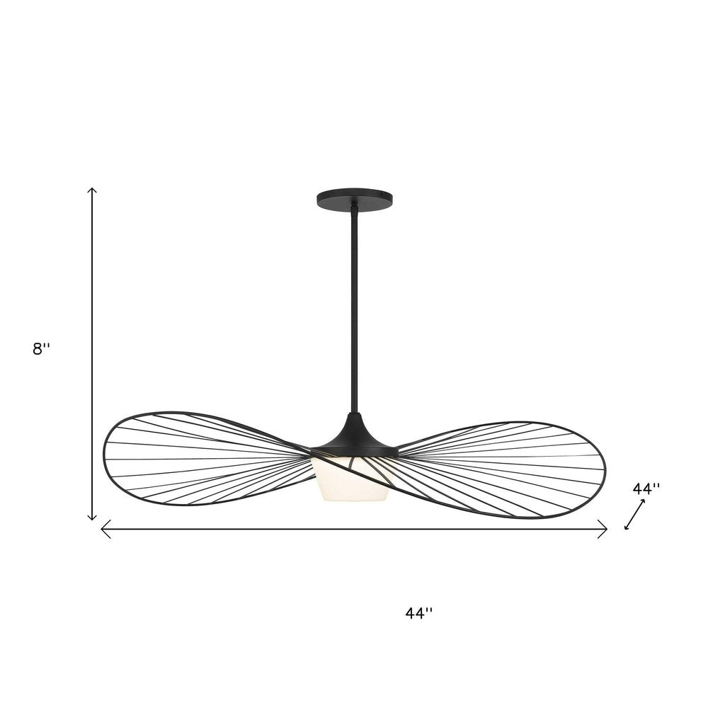 44" Black Aluminum Geometric Wavy LED Dimmable Outdoor Hanging Light