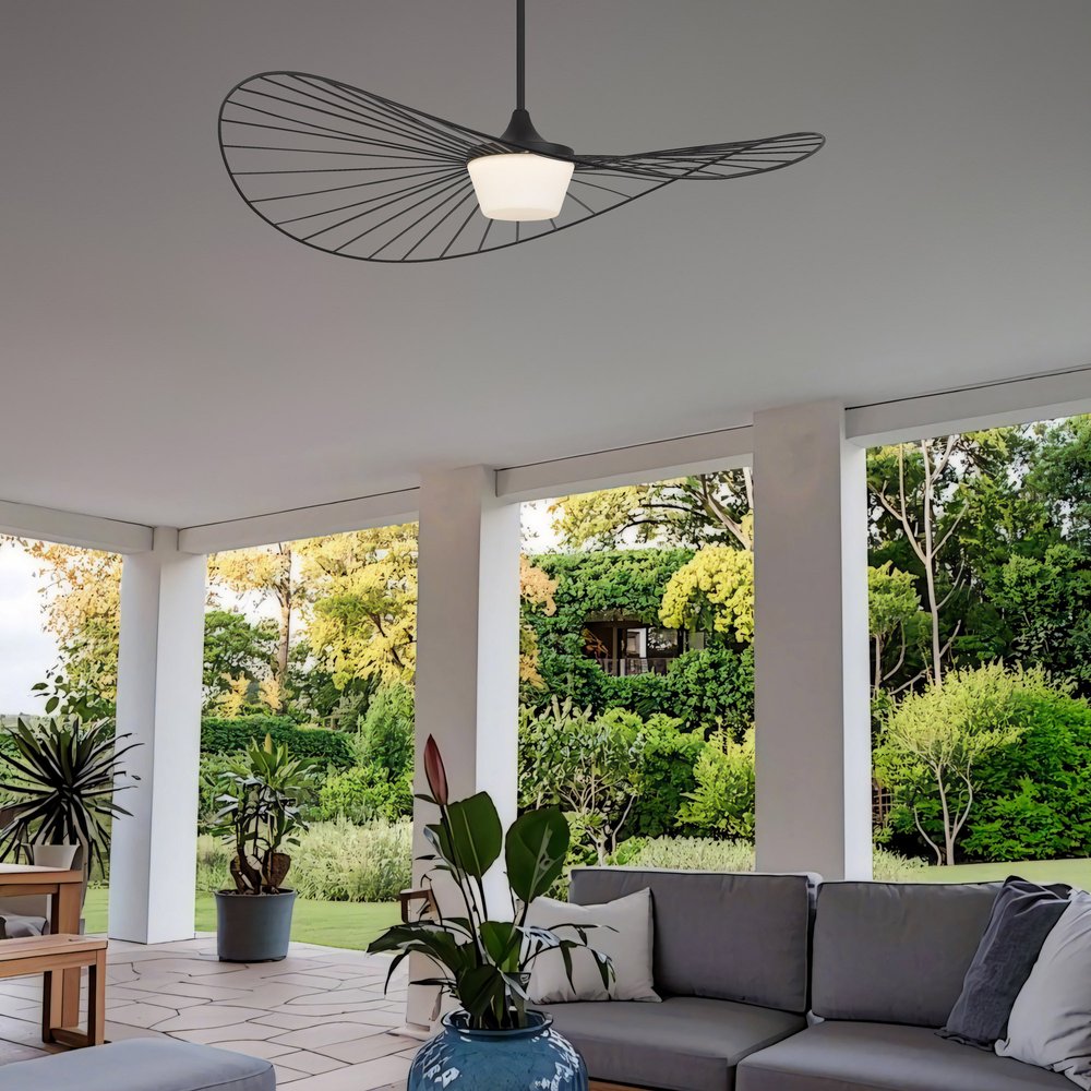 44" Black Aluminum Geometric Wavy LED Dimmable Outdoor Hanging Light