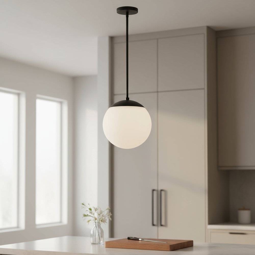 10" Black And White Frosted LED Dimmable Outdoor Globe Hanging Light