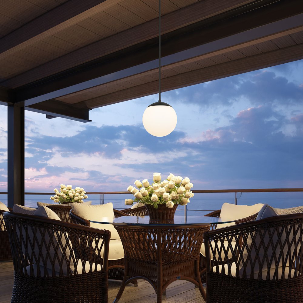 10" Black And White Frosted LED Dimmable Outdoor Globe Hanging Light