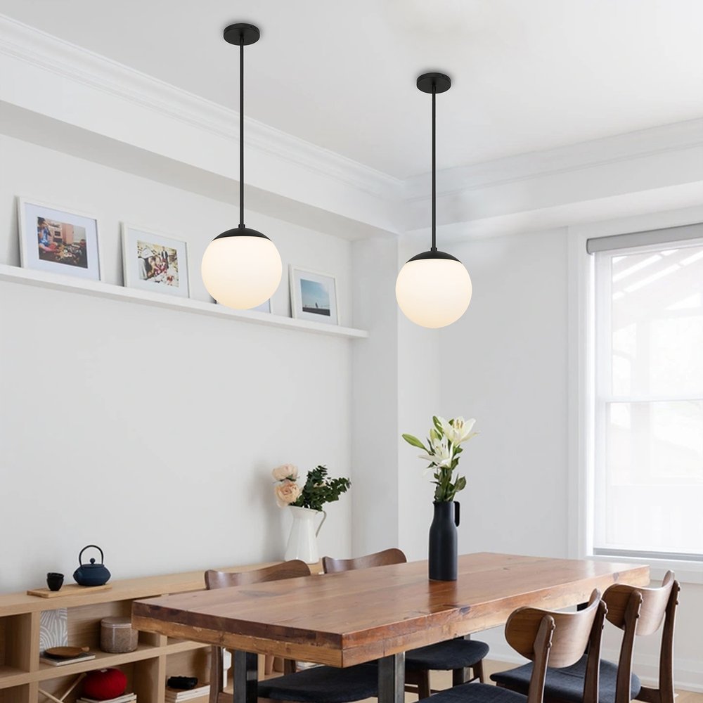 10" Black And White Frosted LED Dimmable Outdoor Globe Hanging Light