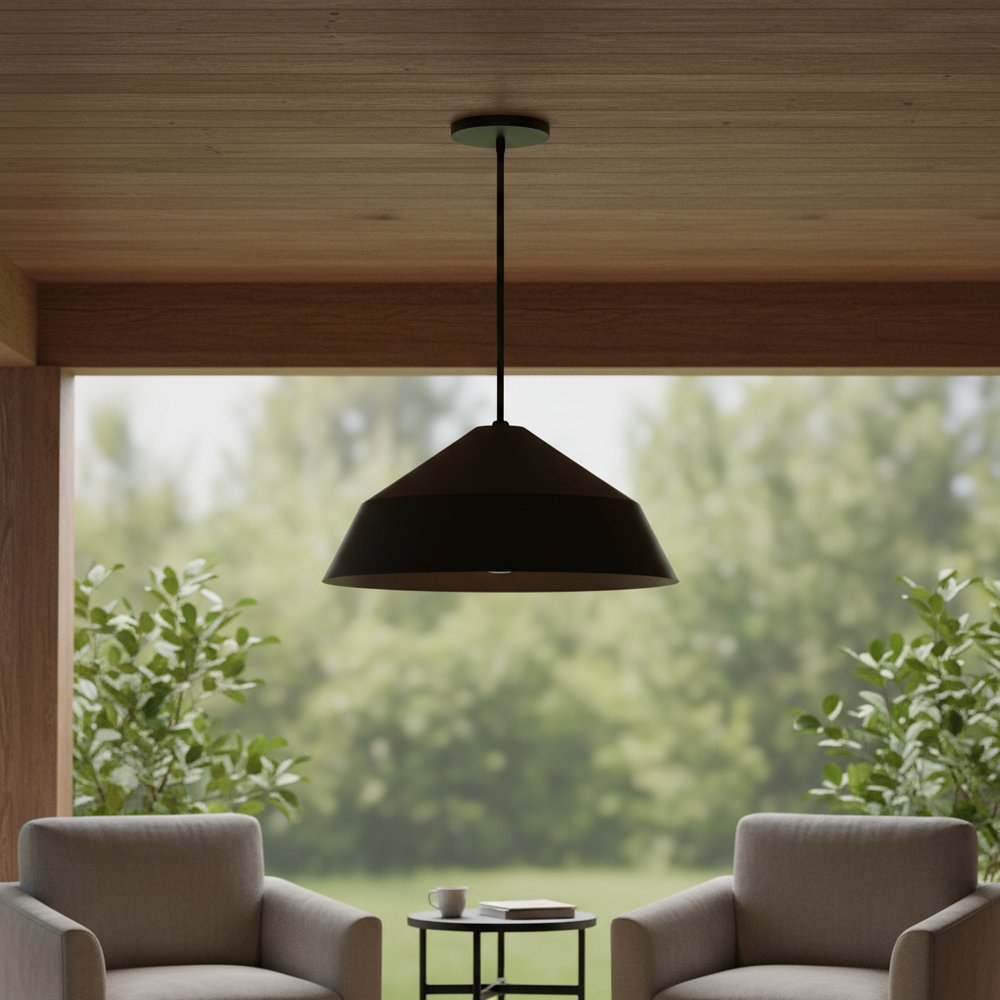 22" Black Aluminum Geometric LED Dimmable Outdoor Pendent Hanging Light