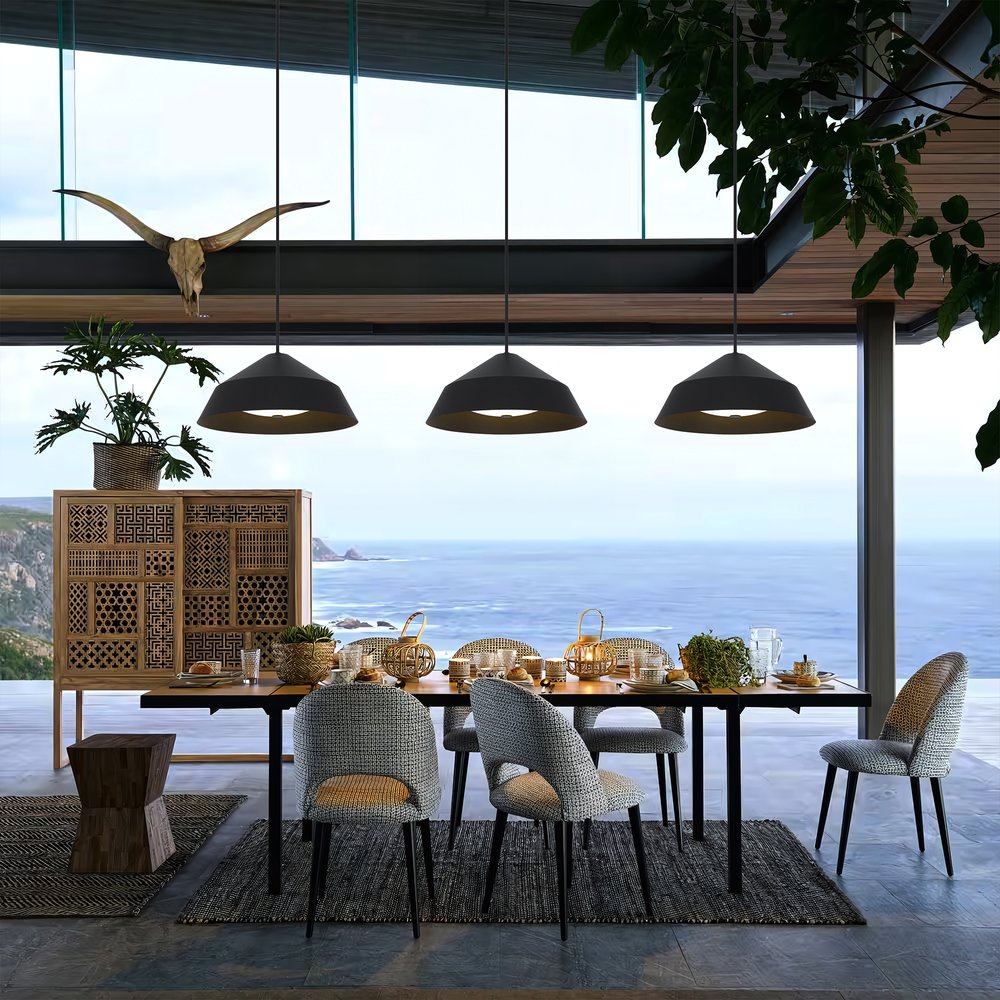 22" Black Aluminum Geometric LED Dimmable Outdoor Pendent Hanging Light