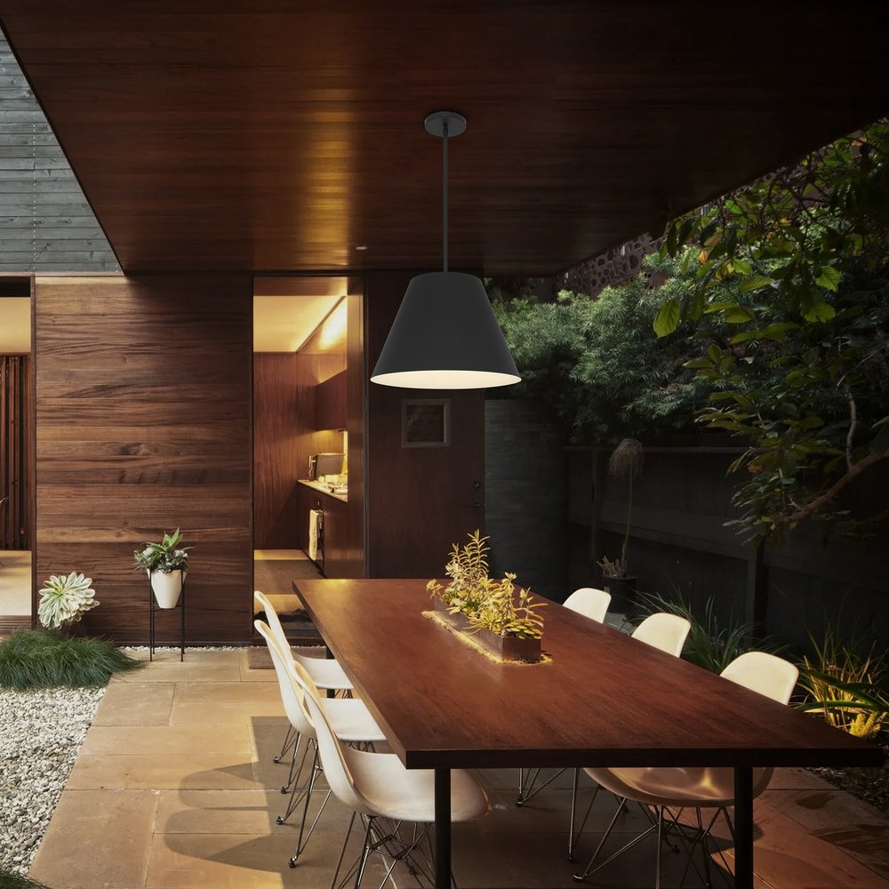 16" Black Aluminum Cone LED Dimmable Outdoor Pendent Hanging Light