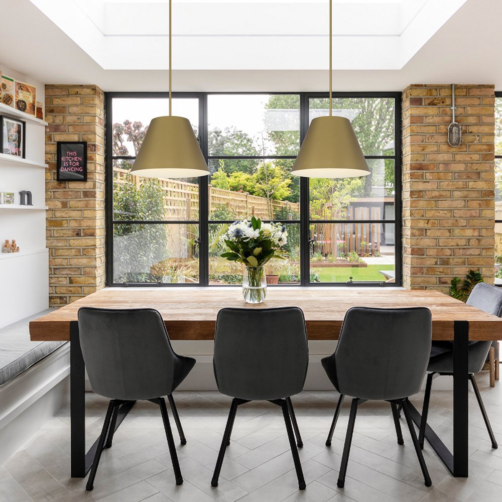 16" Antique Gold Aluminum Cone LED Dimmable Outdoor Pendent Hanging Light