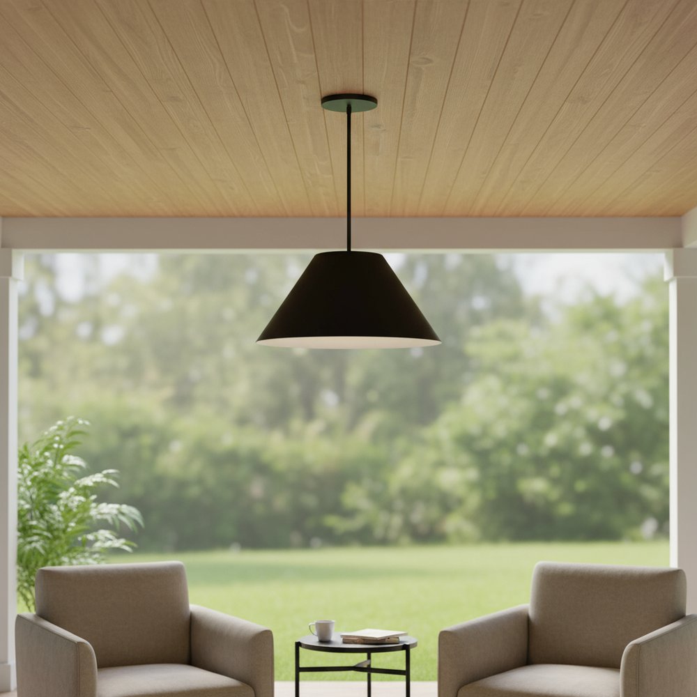 22" Black Aluminum Cone LED Dimmable Outdoor Pendent Hanging Light