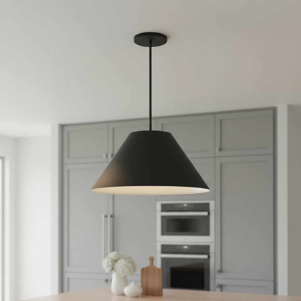 22" Black Aluminum Cone LED Dimmable Outdoor Pendent Hanging Light