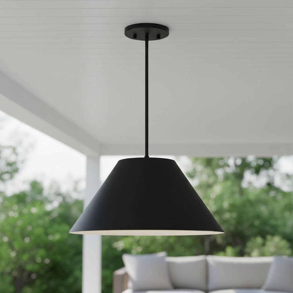 22" Black Aluminum Cone LED Dimmable Outdoor Pendent Hanging Light