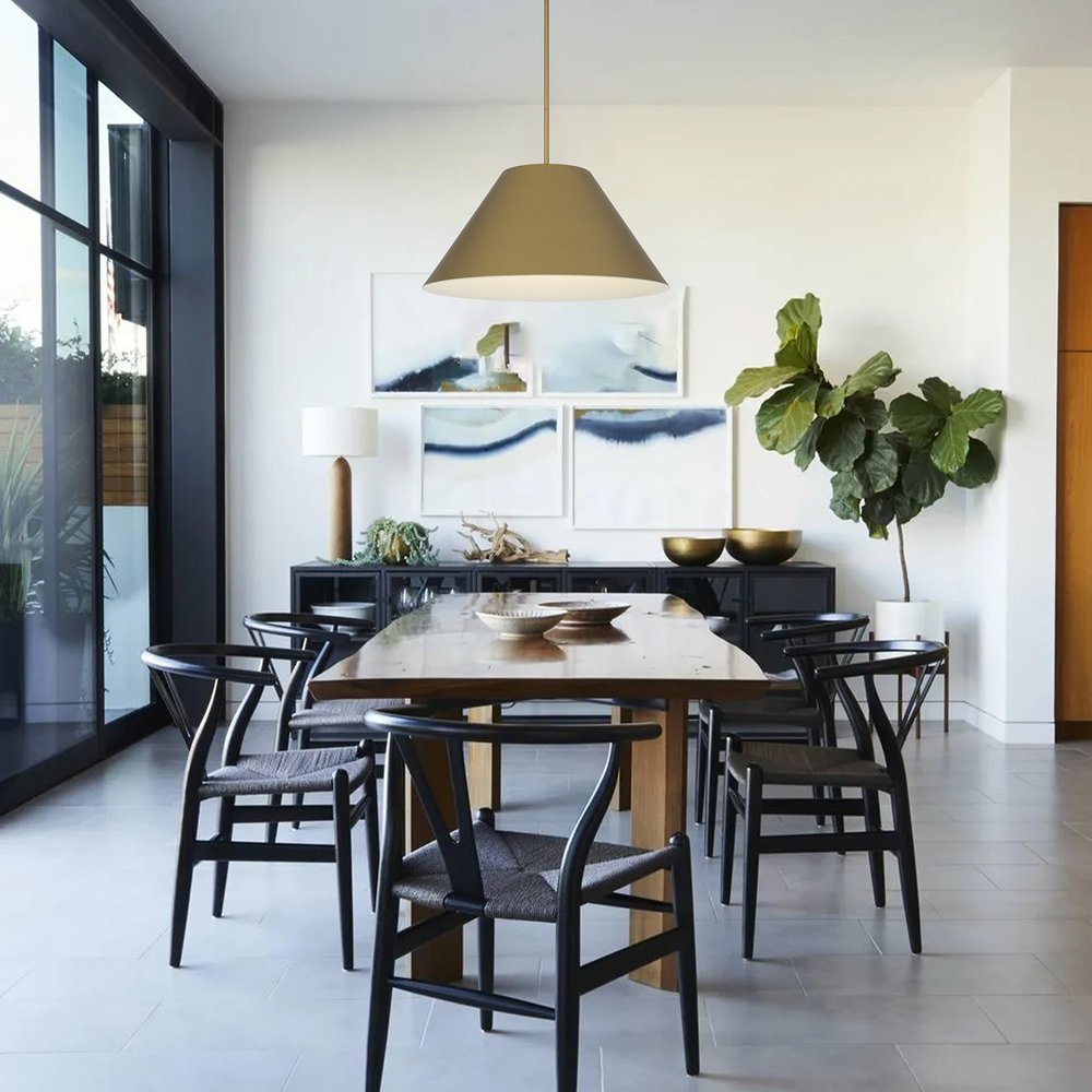 22" Antiqued Brass Aluminum Cone LED Dimmable Outdoor Pendent Hanging Light