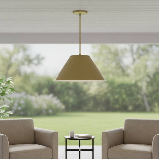 22" Antiqued Brass Aluminum Cone LED Dimmable Outdoor Pendent Hanging Light