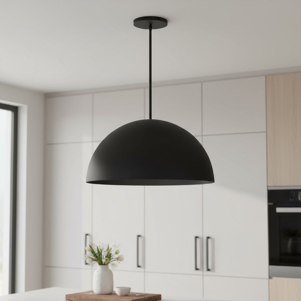 24" Black Aluminum Dome LED Dimmable Outdoor Pendent Hanging Light