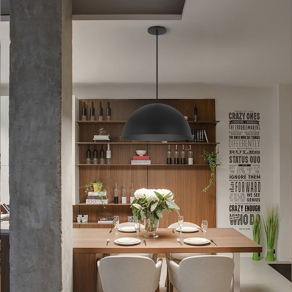 24" Black Aluminum Dome LED Dimmable Outdoor Pendent Hanging Light