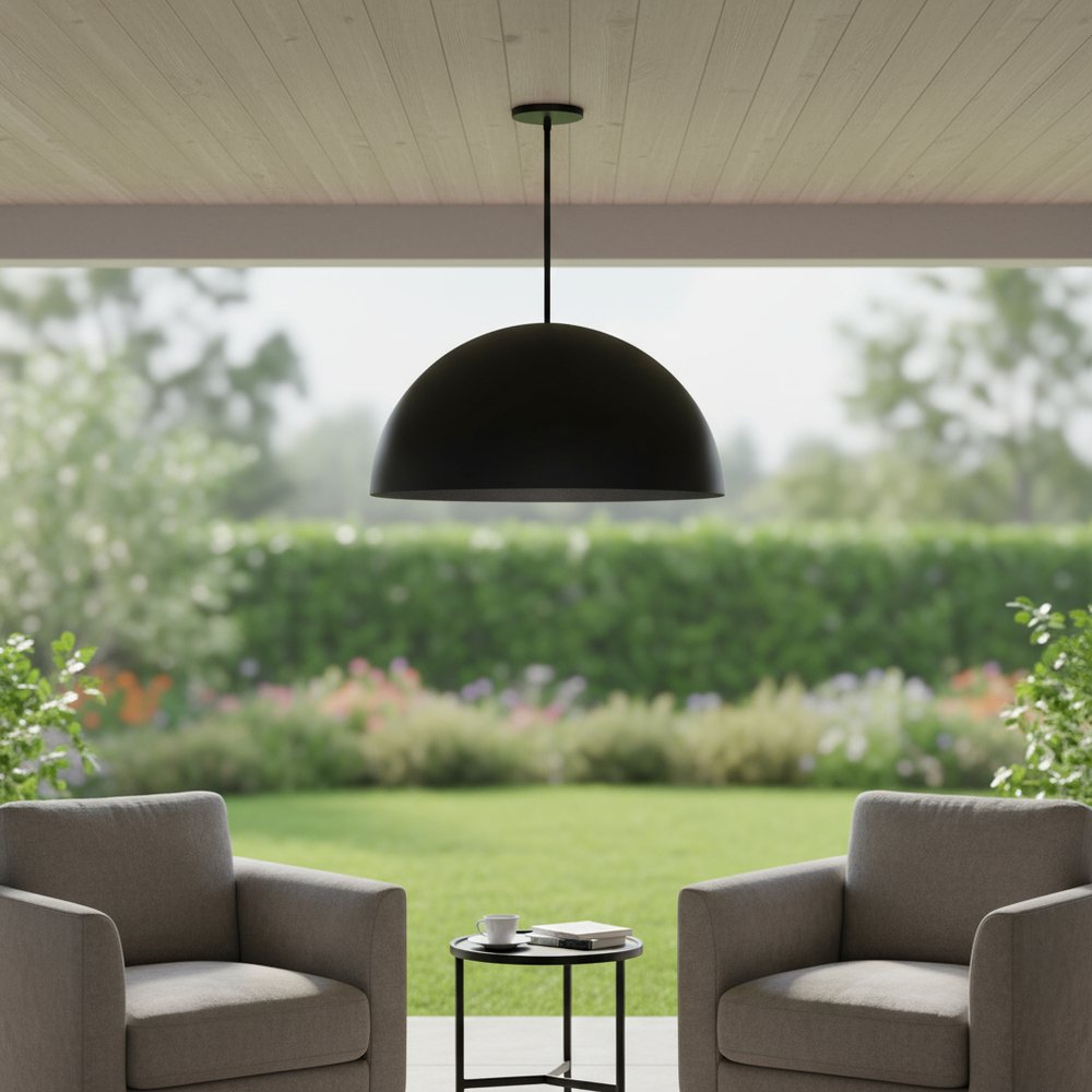 32" Black Aluminum Dome LED Dimmable Outdoor Pendent Hanging Light