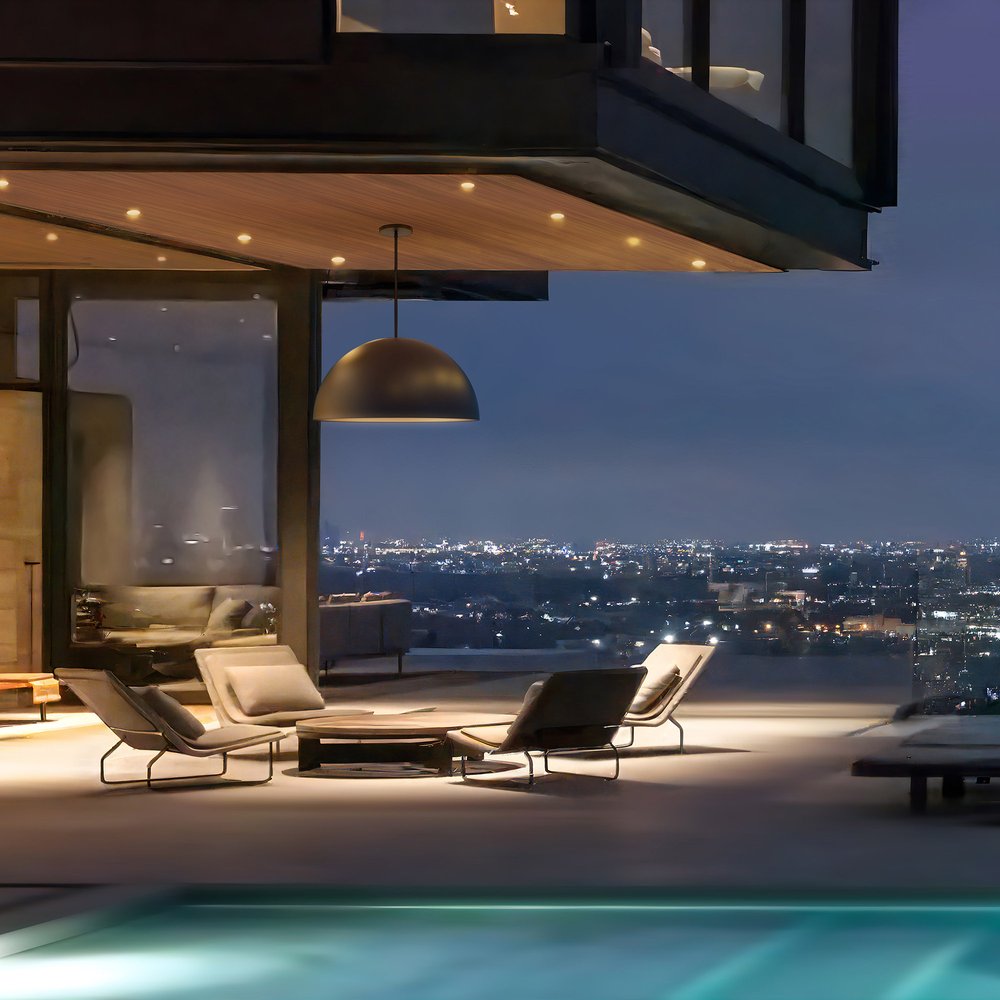 32" Black Aluminum Dome LED Dimmable Outdoor Pendent Hanging Light