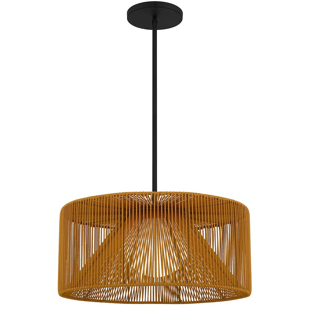 Natural And Black Rattan String And Metal LED Dimmable Outdoor Hanging Pendent Light