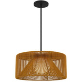 Natural And Black Rattan String And Metal LED Dimmable Outdoor Hanging Pendent Light