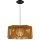Natural And Black Rattan String And Metal LED Dimmable Outdoor Hanging Pendent Light