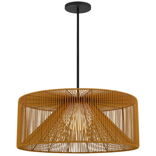 Natural And Black Rattan And Metal LED Dimmable Outdoor Hanging Pendent Light