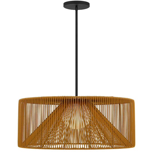 Natural And Black Rattan And Metal LED Dimmable Outdoor Hanging Pendent Light