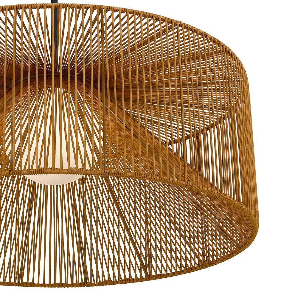 Natural And Black Rattan And Metal LED Dimmable Outdoor Hanging Pendent Light