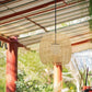 Natural And Black Rattan And Metal LED Dimmable Barrel Outdoor Hanging Pendent Light