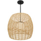 Natural And Black Rattan And Metal LED Dimmable Barrel Outdoor Hanging Pendent Light