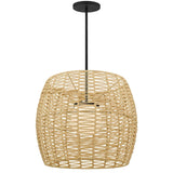 Natural And Black Rattan And Metal LED Dimmable Barrel Outdoor Hanging Pendent Light