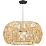 Natural And Black Rattan And Metal LED Dimmable Outdoor Hanging Pendent Light