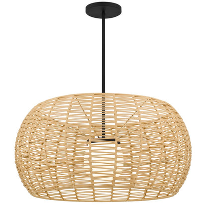 Natural And Black Rattan And Metal LED Dimmable Outdoor Hanging Pendent Light