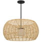 Natural And Black Rattan And Metal LED Dimmable Outdoor Hanging Pendent Light