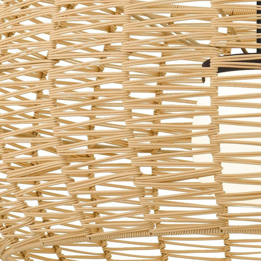 Natural And Black Rattan And Metal LED Dimmable Outdoor Hanging Pendent Light