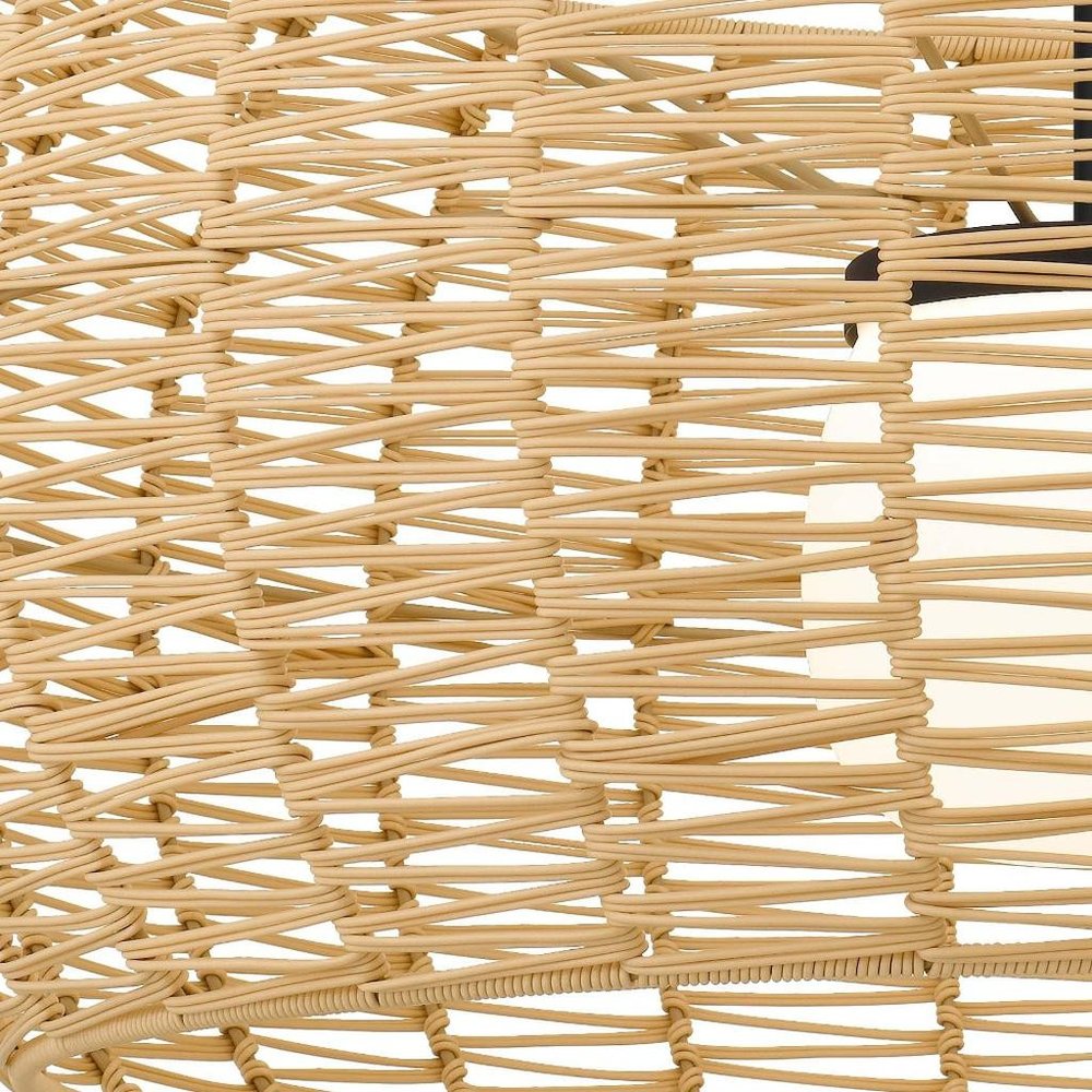 Natural And Black Rattan And Metal LED Dimmable Outdoor Hanging Pendent Light