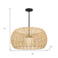 Natural And Black Rattan And Metal LED Dimmable Outdoor Hanging Pendent Light