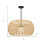 Natural And Black Rattan And Metal LED Dimmable Outdoor Hanging Pendent Light