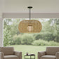Natural And Black Rattan And Metal LED Dimmable Outdoor Hanging Pendent Light