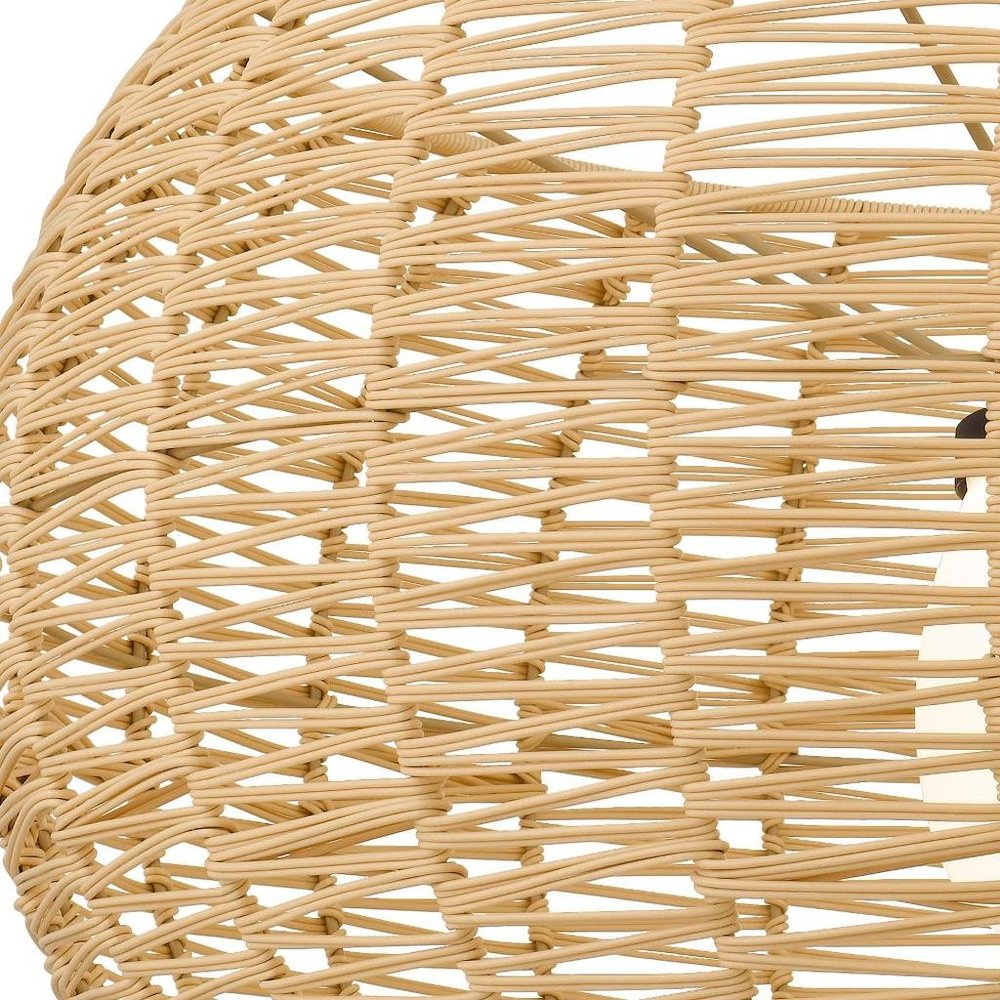 Natural And Black Rattan And Metal LED Dimmable Outdoor Hanging Pendent Light