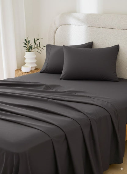 Four Piece Charcoal Cotton King Sheet Set