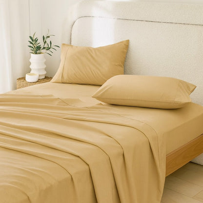 Four Piece Gold Cotton King Sheet Set
