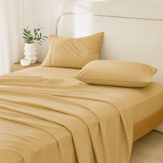 Four Piece Gold Cotton King Sheet Set