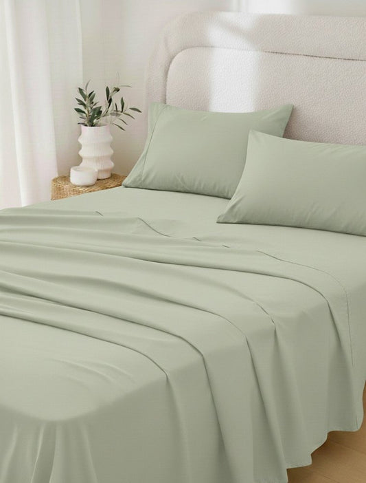 Four Piece Sage Cotton Queen Sheet Set